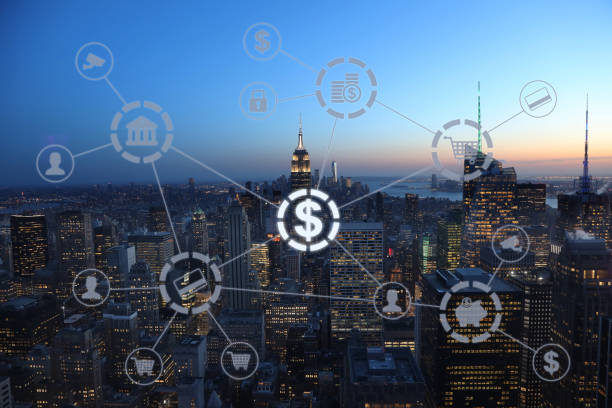 New York finance technology fintech e-banking internet network stock photo
