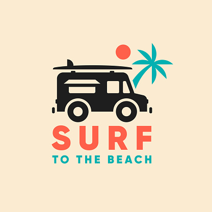 Surf van with palm trees modern logo design icon vector.