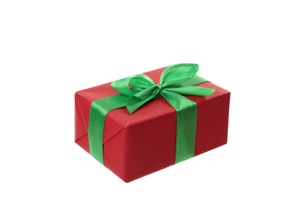 istock Red gift box with green bow isolated on white 1415359343