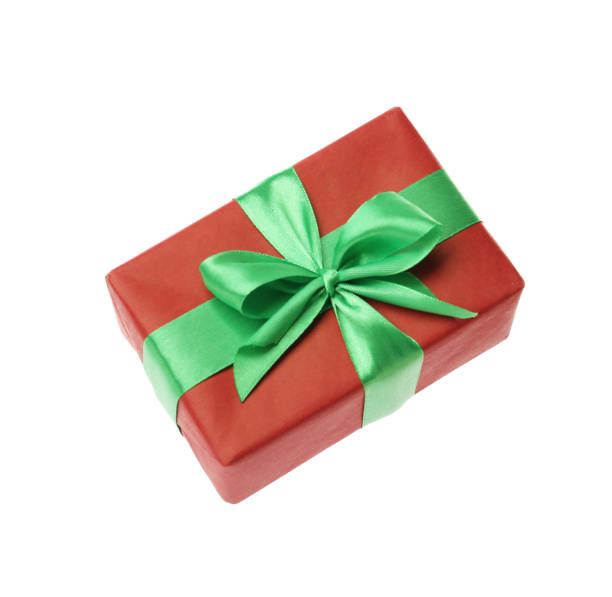 istock Red gift box with green bow isolated on white 1415359707