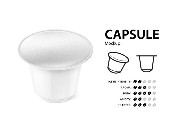 Realistic coffee capsule set. Vector illustration on white background. Easy to use for presentation your product, idea, design. EPS10. hot mix plant stock illustrations
