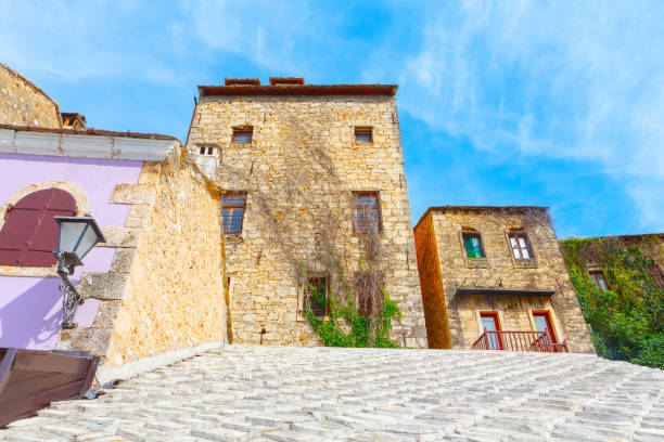 Balkan town with residential architecture . Traditional houses in Bosnia and Herzegovina
