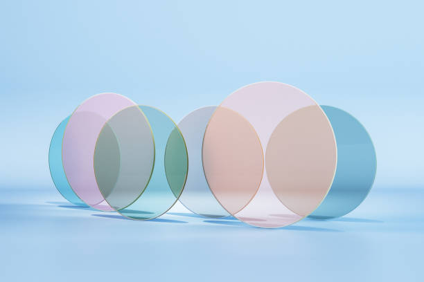 istock Abstract colorful round glass on blue background. Decor and design banner concept. 3D Rendering. 1415364500