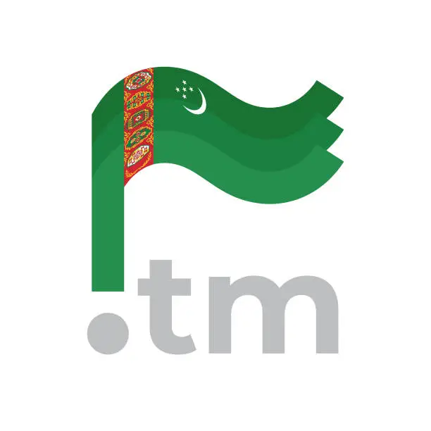 Vector illustration of Turkmenistan flag icon. Original simple design of the turkmen flag, map marker. Design element, template national poster with tm domain. State patriotic banner of turkmenistan. Vector illustration