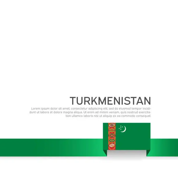 Vector illustration of Turkmenistan flag background. State patriotic turkmen banner, cover. Ribbon color flag of turkmenistan on a white background. National poster. Business booklet. Vector design