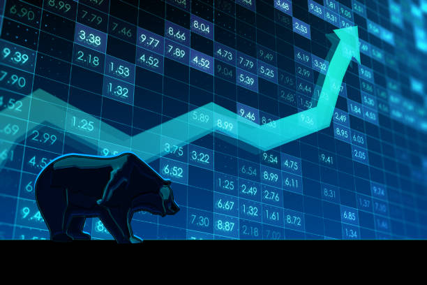 istock Creative abstract bearish forex chart on blurry texture. Stock market exchange and financial analysis. 3D Rendering. 1415366777