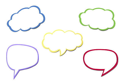 Multicolor set of different speech bubble as a cloud isolated on white background. Empty colorful massage symbol for chat with copy space.