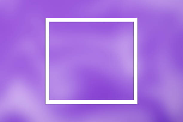 Blurred violet and purple background with white square frame. Defocused art abstract pearl lavender gradient backdrop with blur and bokeh. Blurry wallpaper with border.