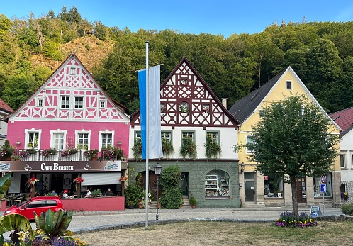 Bad Berneck, Germany - August, 10th - 2022:  Typical houses in this Kneipp health spa, founded back in the 19th century.