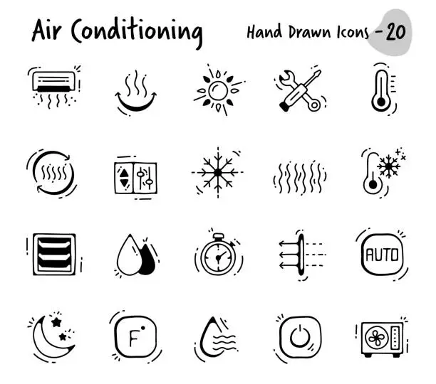 Vector illustration of Air Conditioning Hand Drawn Icons