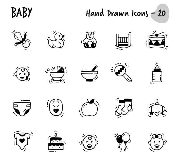 ilustrações de stock, clip art, desenhos animados e ícones de baby hand drawn icons - baby icons audio