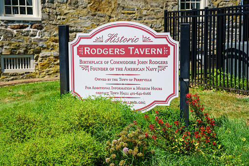 Perryville, MD, USA  August 13, 2022: The Rodgers Tavern, where George Washington often stopped, still stands on the Old Post Road.