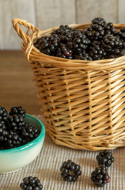 Blackberries in basket with decoration