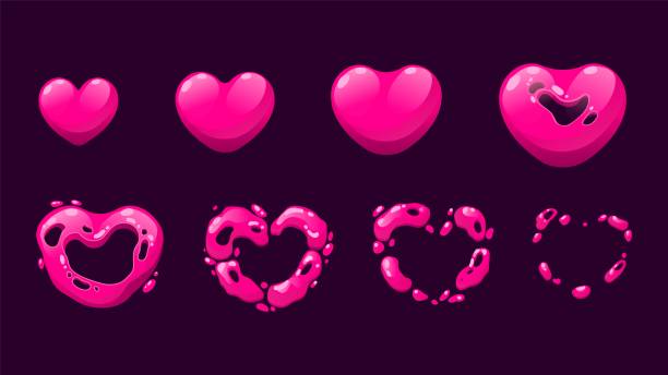 herz-sprite-animation. grow and disappear sprite sequence for like button pressed, game heart explosion graphic template. vektor-animieren von frames - internet dating audio stock-grafiken, -clipart, -cartoons und -symbole