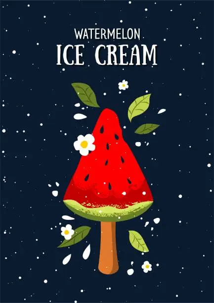 Vector illustration of Watermelon ice cream. Summer mood illustration. Vector template for card, poster, flyer, banner and other