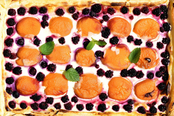 istock Fruit pie from puff pastry, cottage cheese and fruits 1415374458