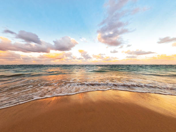 istock Sand beach background seaside with foamy sea wave 1415375487
