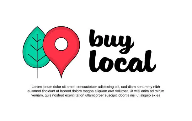 Vector illustration of Buy local icon. Label design for natural product.