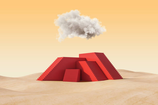 istock Abstract conceptual image of red stairs under cloud in desert. Challenge concept. 3D Rendering. 1415376852