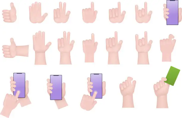 Vector illustration of 3d cartoon human hand gesture. Hand Emoji.