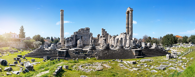wide angle photo of temple of apollo in didyma ancient city. Historical tourism concept.