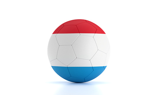 Soccer Ball Textured With Luxembourg Flag On White Background. World Cup Qualifiers