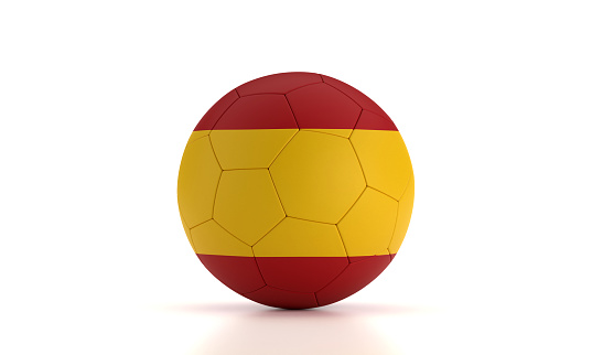 Soccer Ball Textured With Spanish Flag On White Background. World Cup Qualifiers