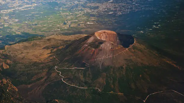 Photo of Italian Vesuvius volcano from the air.