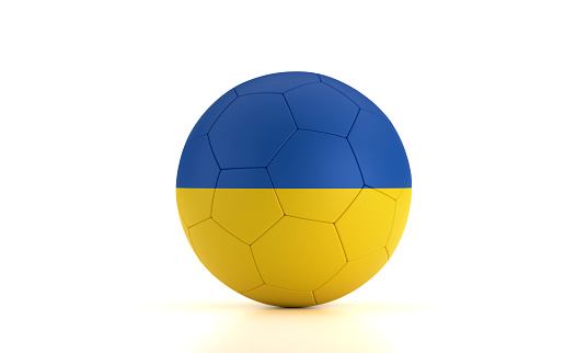 Soccer Ball Textured With Ukrainian Flag On White Background. World Cup Qualifiers
