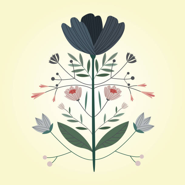 illustrazioni stock, clip art, cartoni animati e icone di tendenza di motivo delicato sotto forma di fiori e foglie su uno sfondo scuro - stem poppy fragility flower