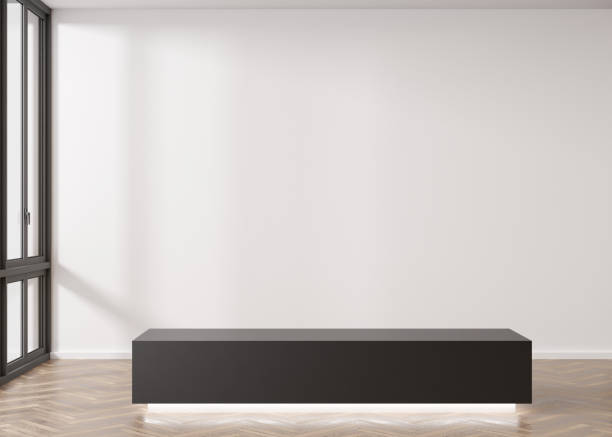 istock Empty white wall in modern art gallery. Mock up interior in minimalist style. Free, copy space for your artwork, picture, text, or another design. Empty exhibition space. 3D rendering. 1415389480