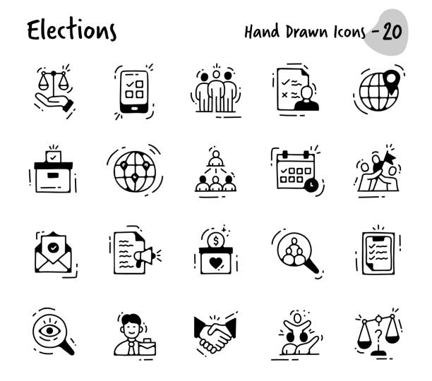 ilustraciones, imágenes clip art, dibujos animados e iconos de stock de elecciones iconos dibujados a mano - voting doodle republican party democratic party