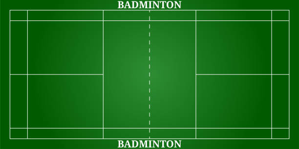 lapangan bulu tangkis hijau, tampilan atas - badminton court ilustrasi stok