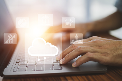 Businessman Using Computer On Internet Technology Cloud Computing Stock ...