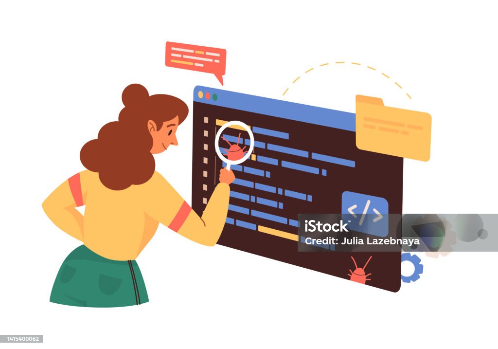 Woman Programmer Checking Catching Bugs Fixing System Errors Software ...
