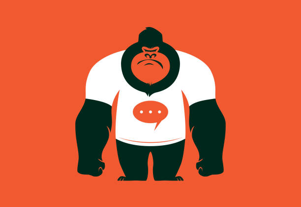 angry gorilla in white t-shirt - ilustração de arte vetorial
