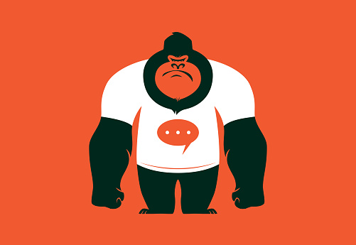 vector illustration of angry gorilla in white t-shirt