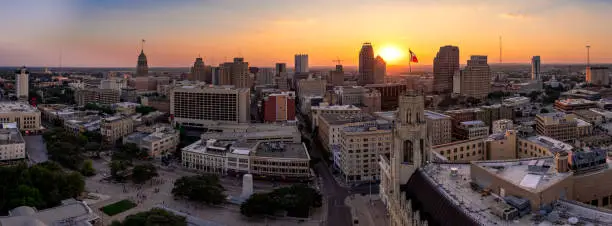 Downtown San Antonio in summer of 2022 at sunset