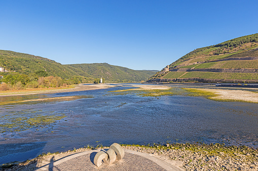 Picture of the Nahe estuary with almost dried up Nahe river in dry summer 2022