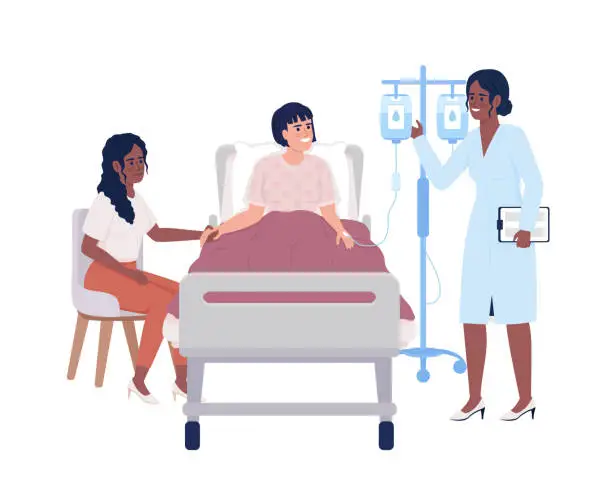 Vector illustration of Doctor visiting patient during recovery semi flat color vector characters