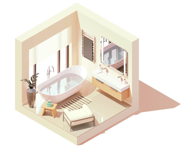 ベクターアイソメトリックモダンバスルーム - bathroom sink domestic life sink household fixture点のイラスト素材／クリップアート素材／マンガ素材／アイコン素材