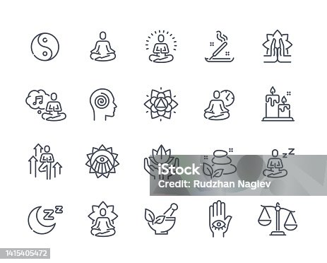 istock Set of Meditation Related Line Icons 1415405472
