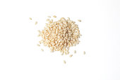 Top view of a heap of white sesame seeds