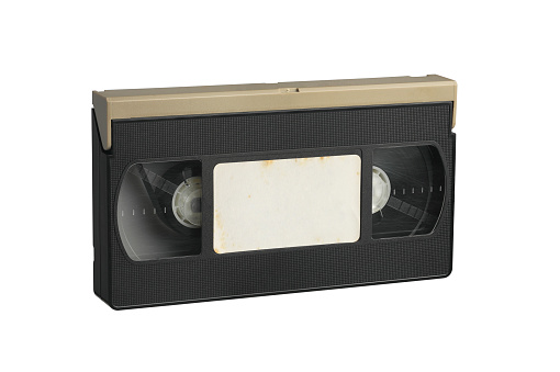 VCR Tape and VHS video cassette on white background.