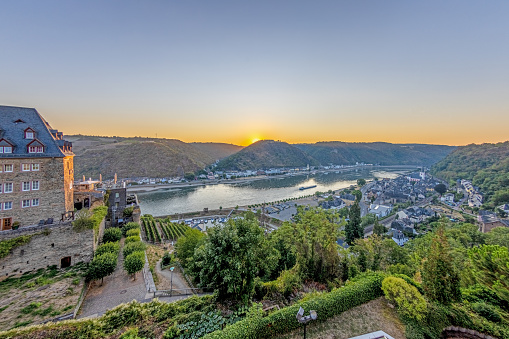 Scenic view of the town Dinant reflected in the river Meuse