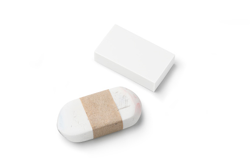 New and old white stationery eraser on white background