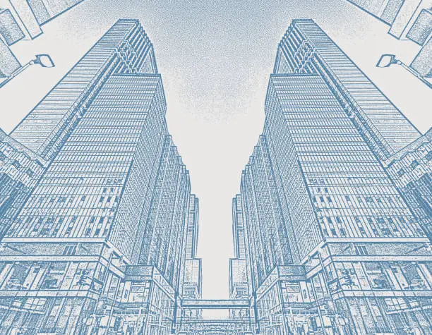 Vector illustration of City skyscrapers and street