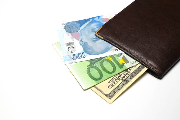 istock Turkish lira, Dollar, Euro banknotes in a wallet isolated on white background. 1415410065