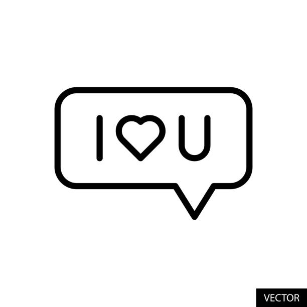 I Love You message with heart symbol, I love U in speech bubble vector icon in line style design isolated on white background. Editable stroke. I Love You message with heart symbol, I love U in speech bubble vector icon in line style design for website design, app, UI, isolated on white background. Editable stroke. EPS 10 vector illustration. letter u with words stock illustrations