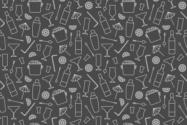 seamless bartender pattern, cocktail bar, great for wrapping, textile, wallpaper, greeting card seamless bartender pattern, cocktail bar, great for wrapping, textile, wallpaper, greeting card- vector illustration cocktail patterns stock illustrations